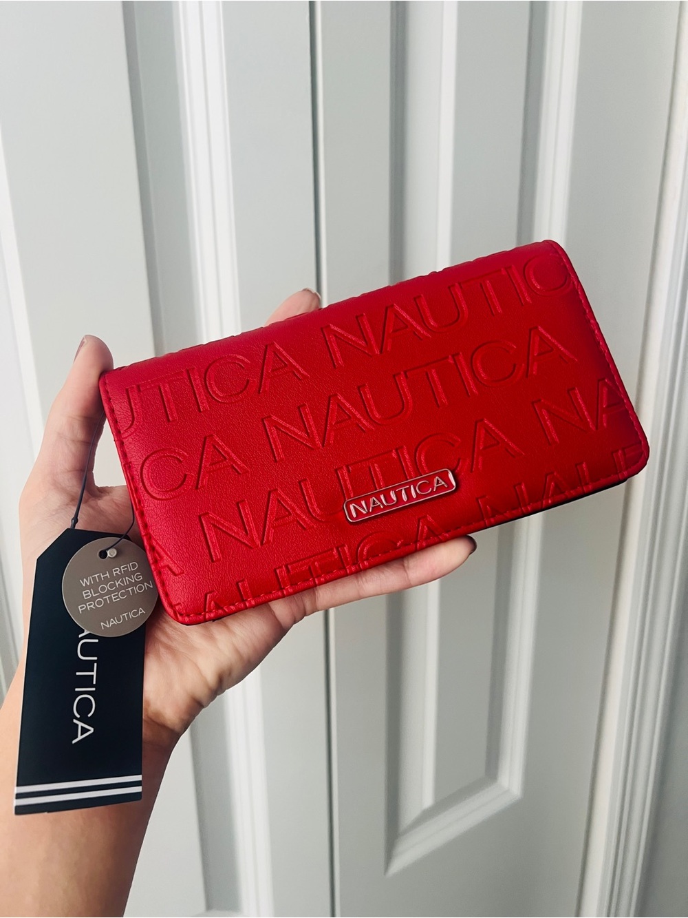 NWT- Nautica Red Embossed Zip-Around Wallet